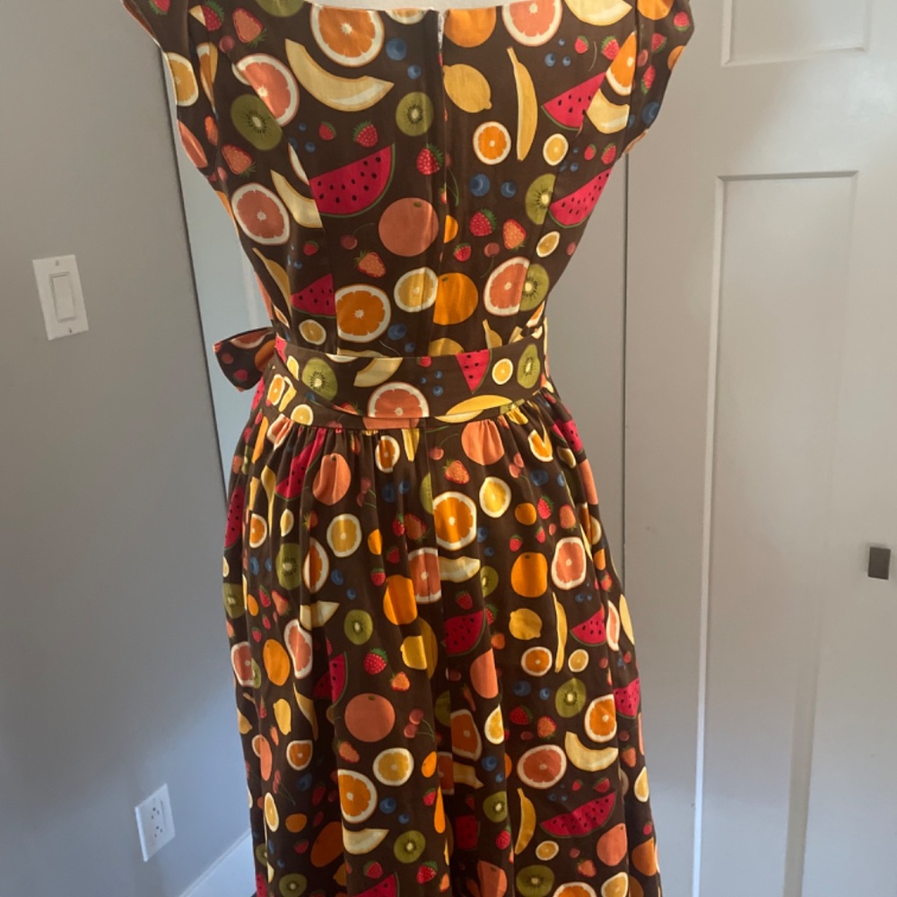 Retro Fruit-Print Brown Fit & Flare Dress - Picture 3 of 3
